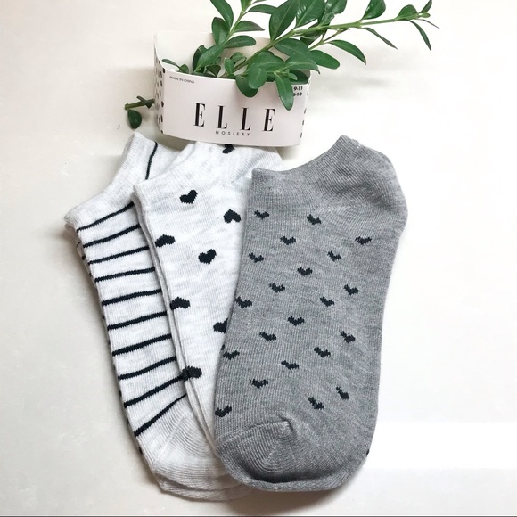 🆕 3 pairs ELLE ankle socks - grey and white - Picture 1 of 7